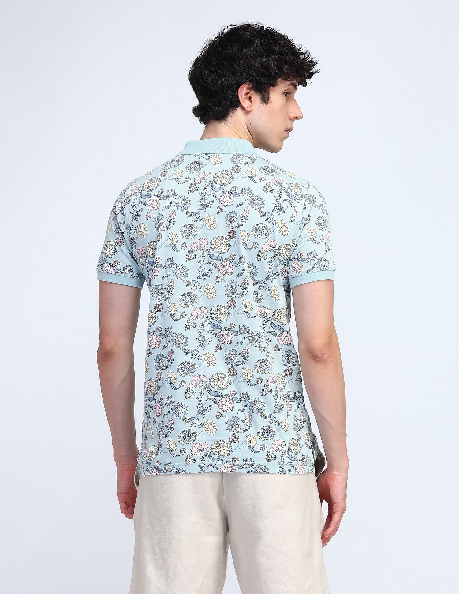 Flying Machine Floral Printed Cotton Polo Shirt