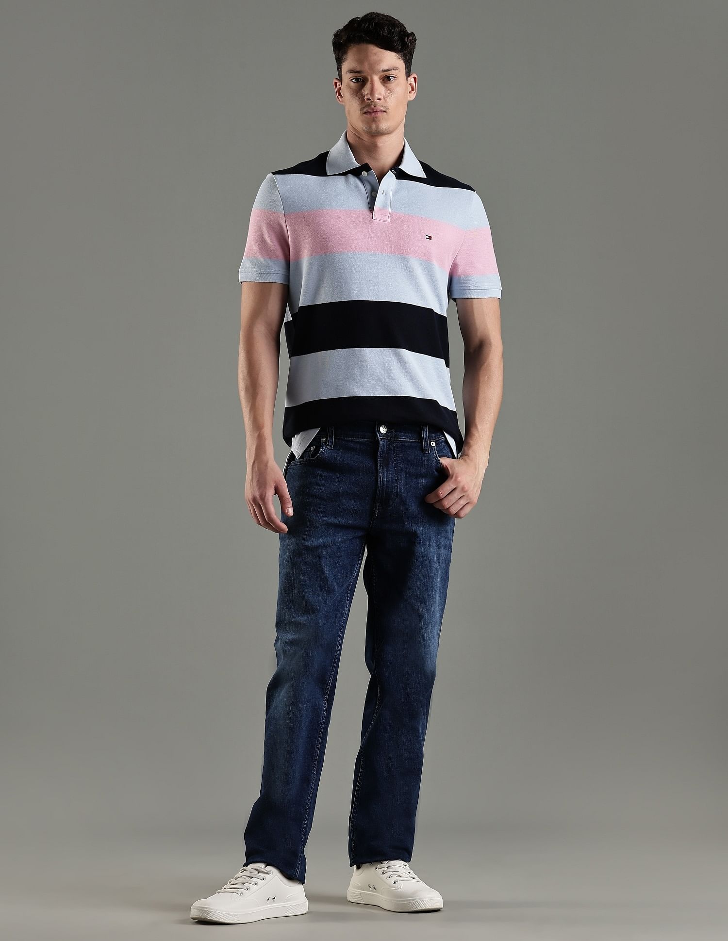 Tommy Hilfiger Striped Regular Fit Cotton Polo T-Shirt