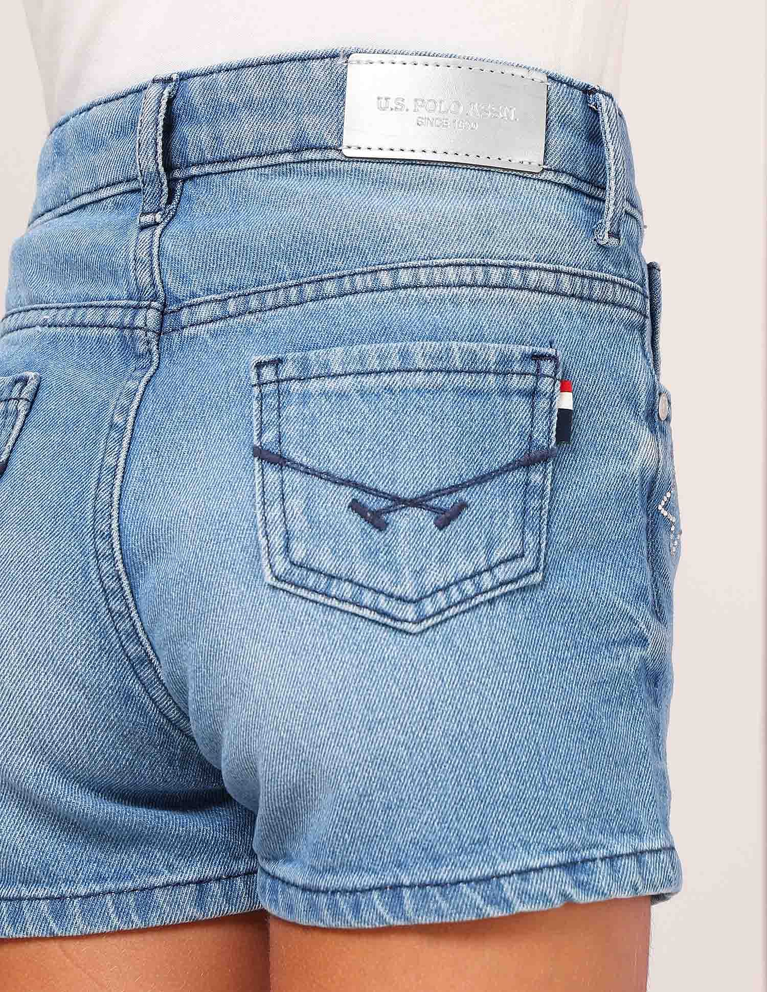 U.S. Polo Assn. Kids Girls Denim Solid Shorts