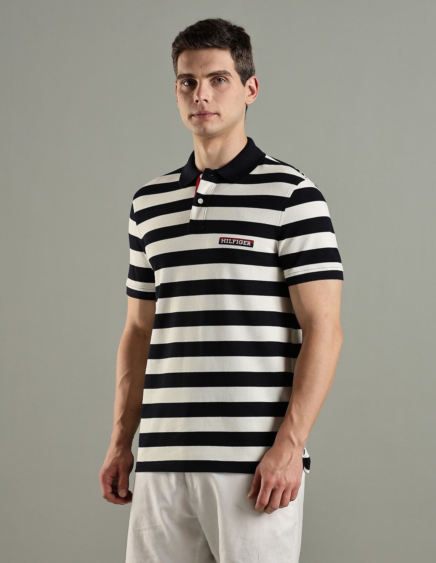 Tommy Hilfiger Striped Regular Fit Cotton Polo T-Shirt