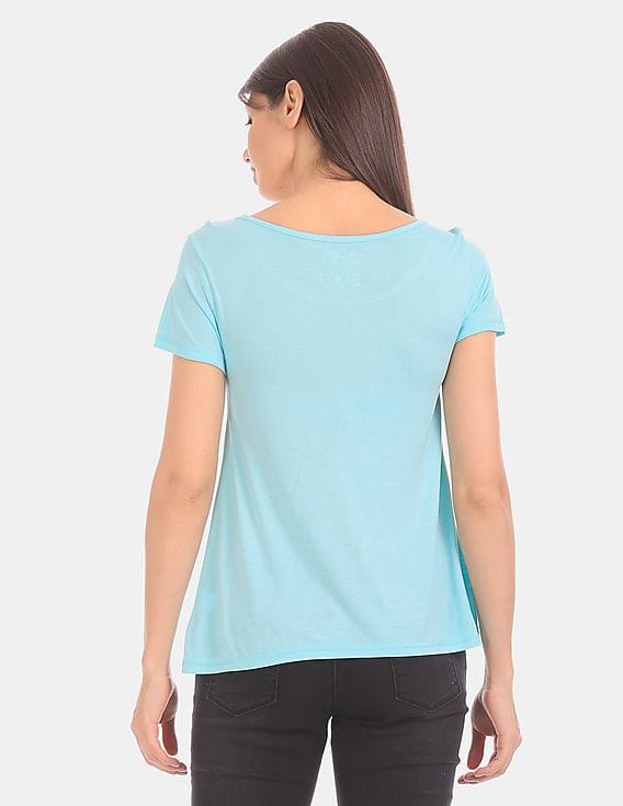 Buy SUGR Women Aqua Blue Round Neck 