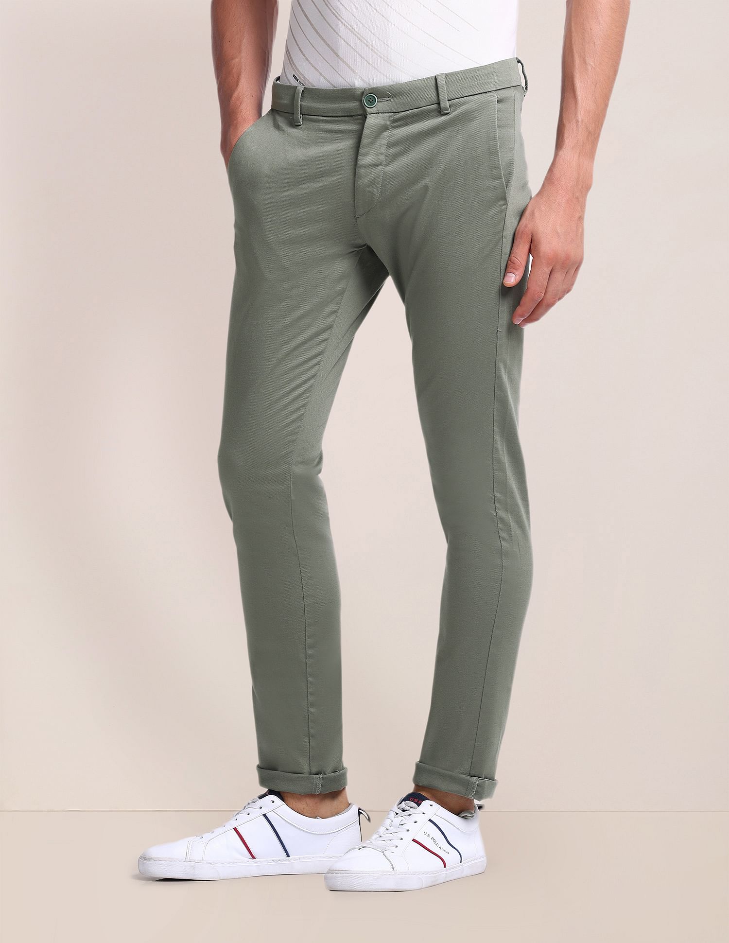 U.S. Polo Assn. Slim Straight Fit Solid Trousers