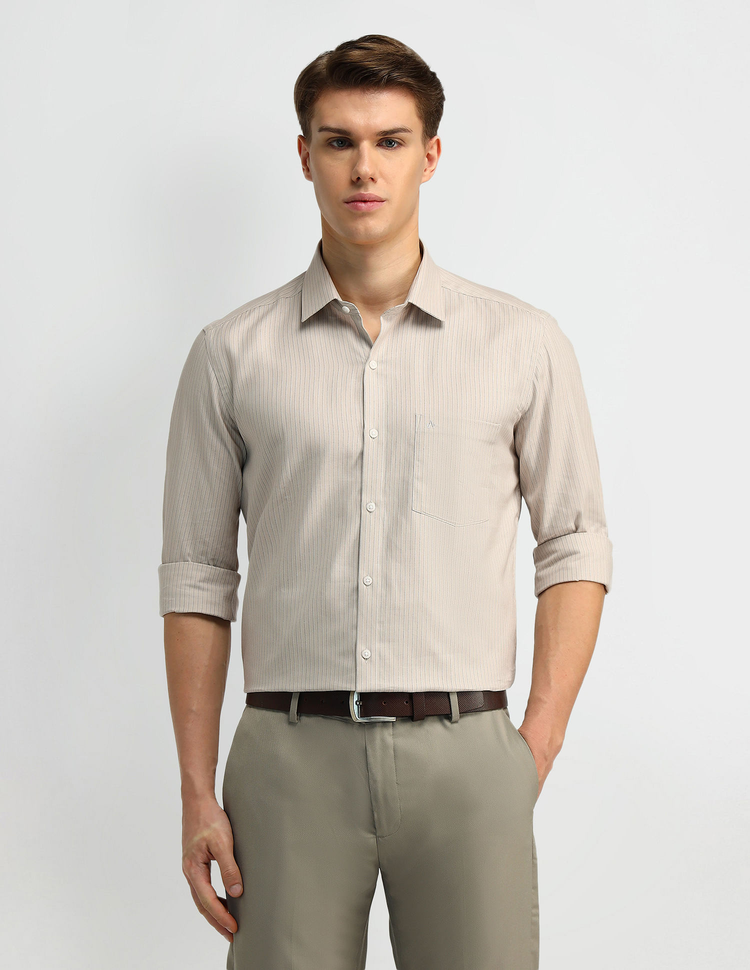 Arrow Vertical Stripe Dobby Cotton Shirt