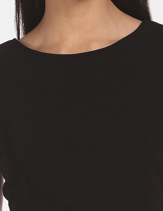 Flying Machine Women Cap Sleeve Belted Textured Dress
