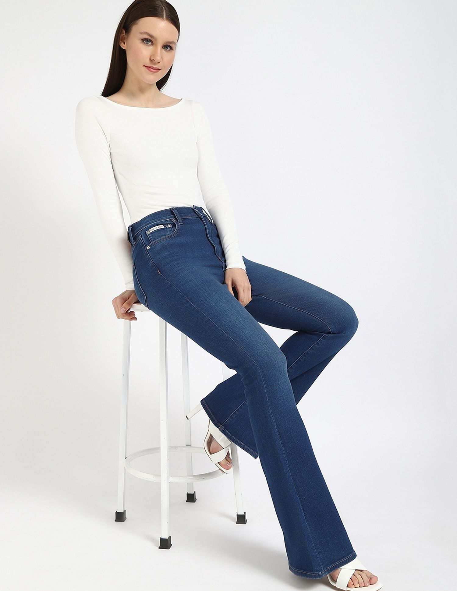 Calvin Klein Jeans Mid-Wash Flared-Fit Mid Rise Jeans