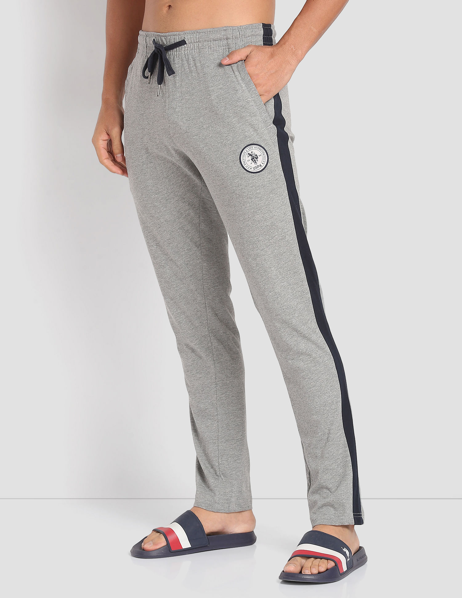 U.S. POLO ASSN. Sweatpants LIGHTWEIGHT joggers grey track pants Navy  stripes L