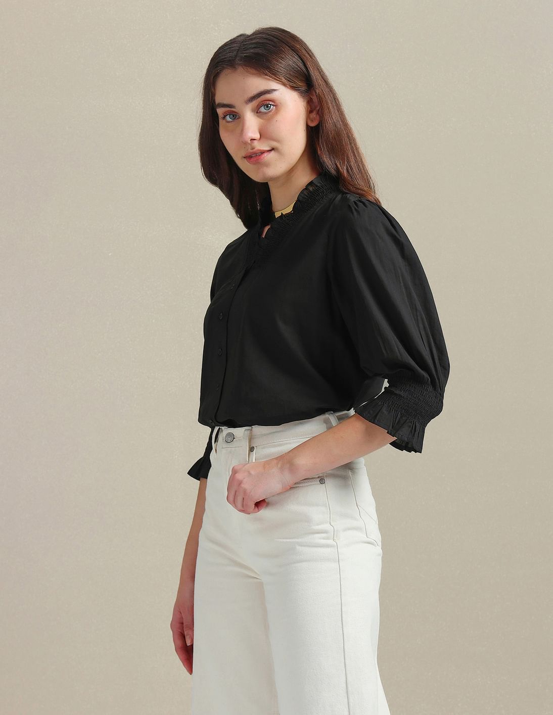 U.S. Polo Assn. Women Ruffled V-Neck Cotton Top