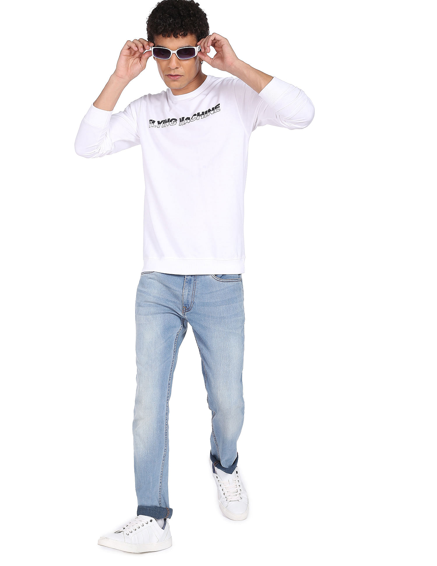 Flying Machine Ribbed Neck Brand Print Sweatshirt