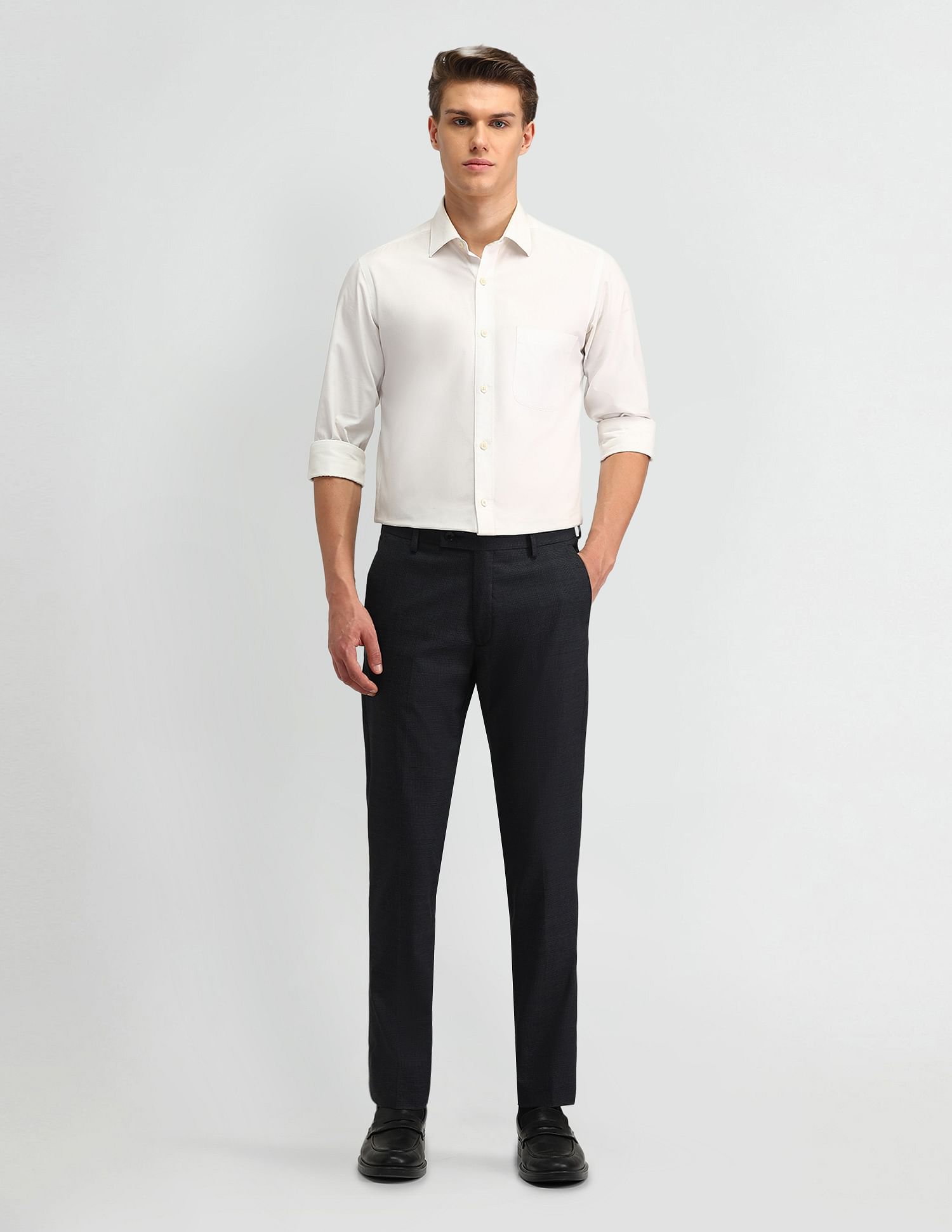 Arrow Solid Dobby Slim Fit Trousers