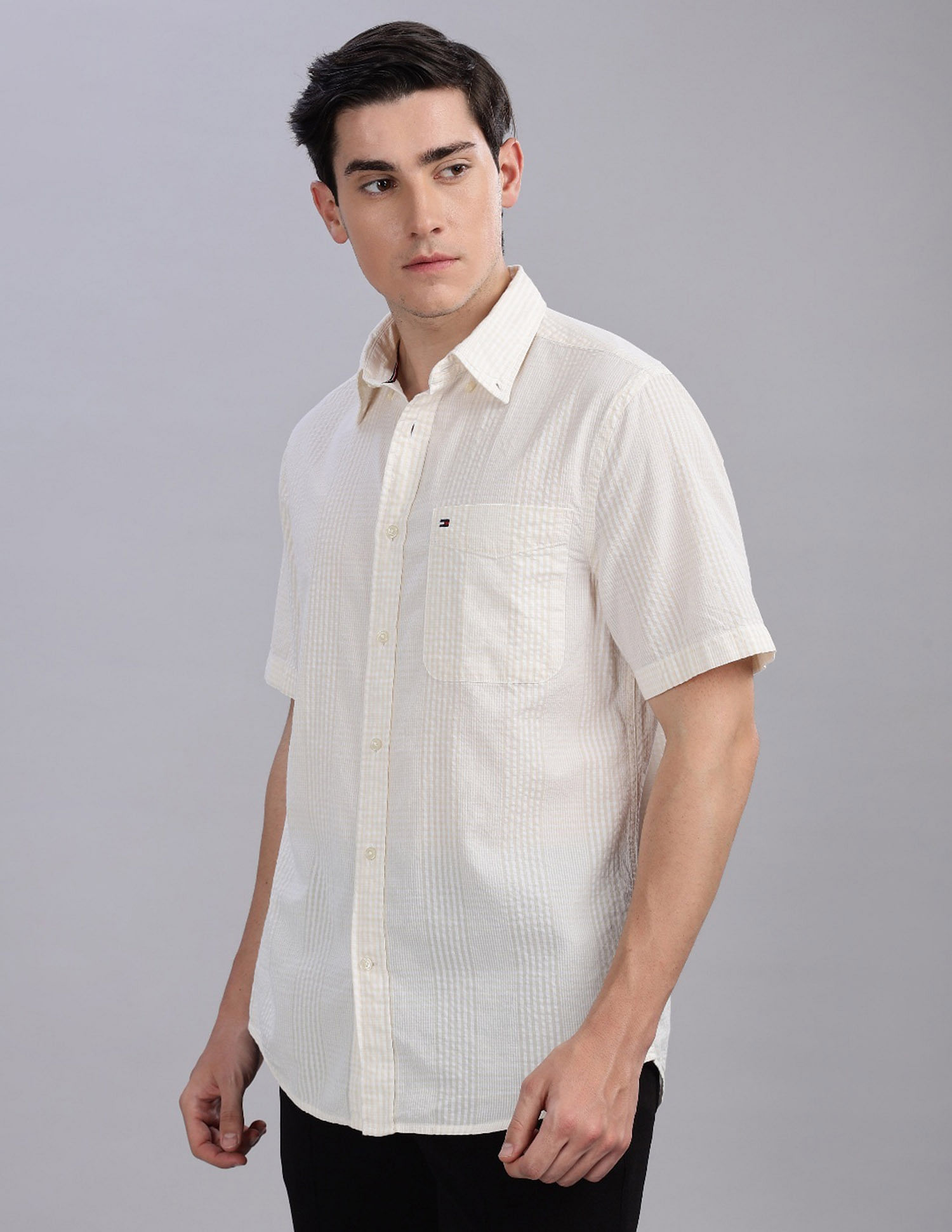 Tommy Hilfiger Striped Regular Fit Plain Woven Shirt
