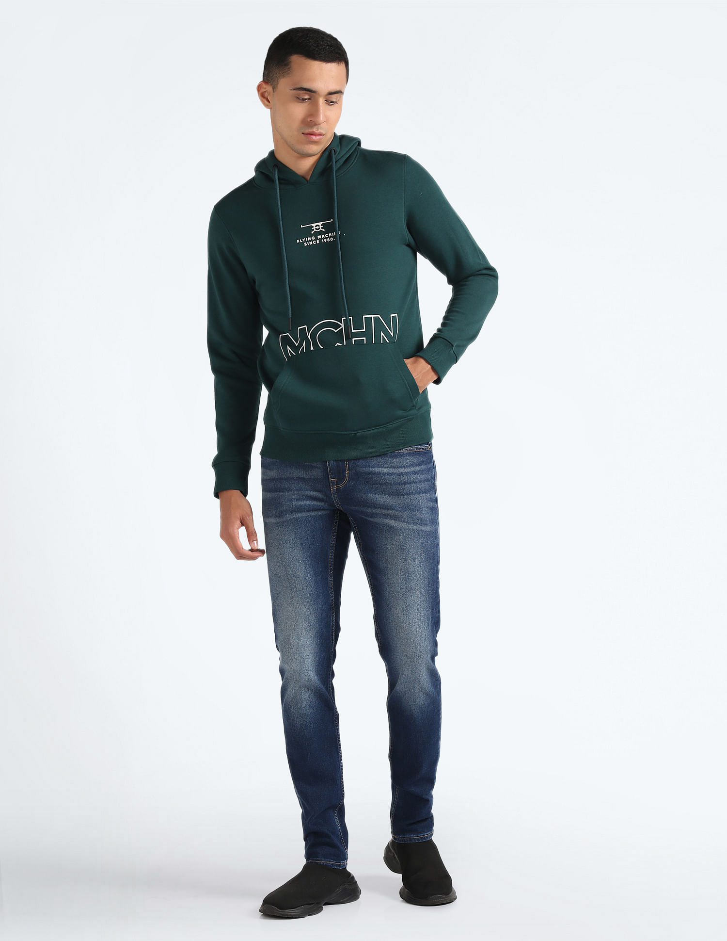 Flying Machine Brand Print Hooded Sweatshirt