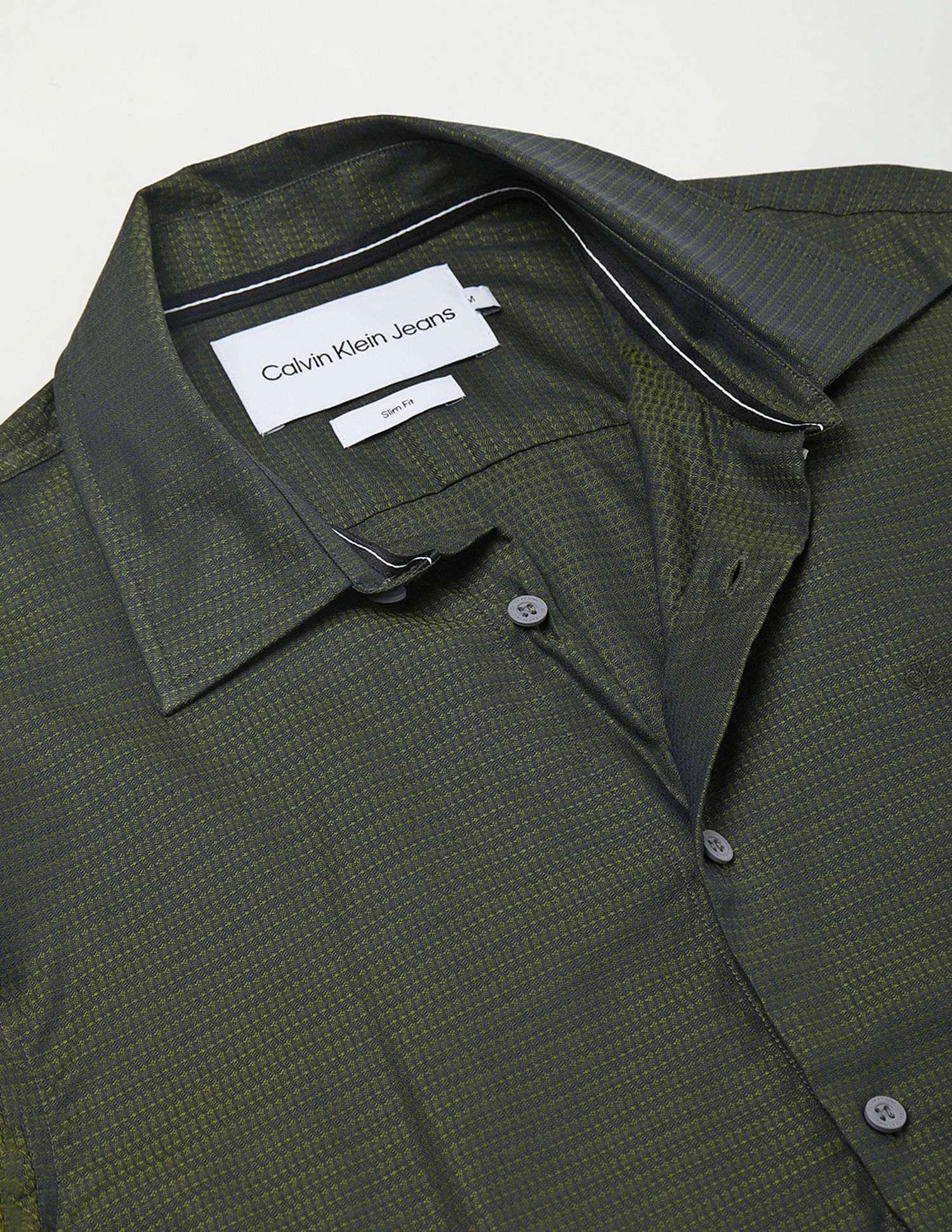 Calvin Klein Slim Fit Structure Dobby Casual Shirt, Green (38)