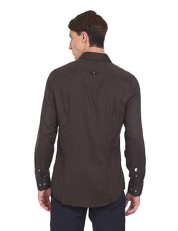 Calvin Klein Men Dark Brown Long Sleeve Slim Fit Formal Shirt