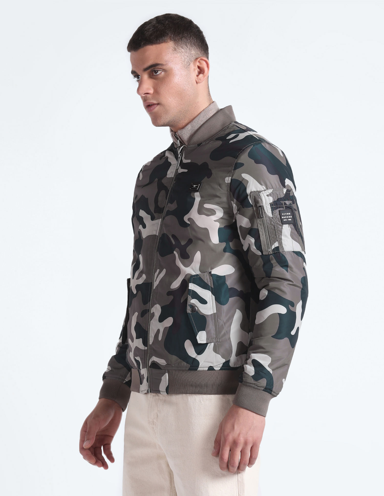 Flying Machine High Neck Camouflage Bomber Jacket