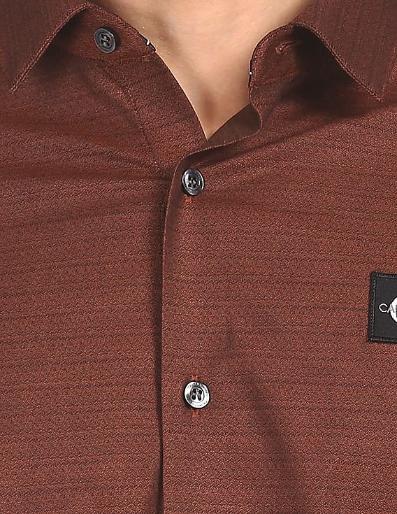 Calvin Klein Men Brown French Placket Textured Casual Shirt