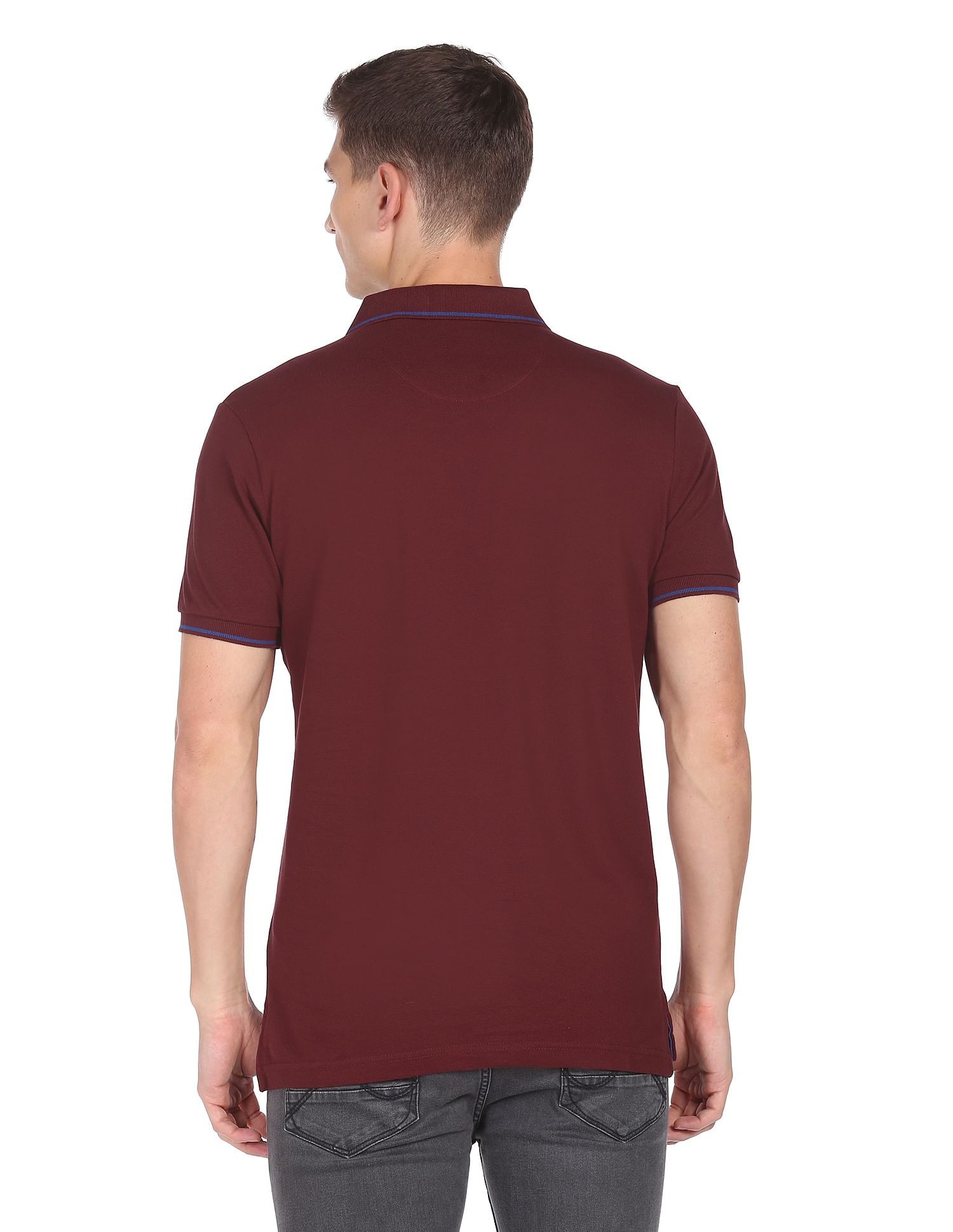 Arrow Sports Striped Collar Solid Cotton Polo Shirt