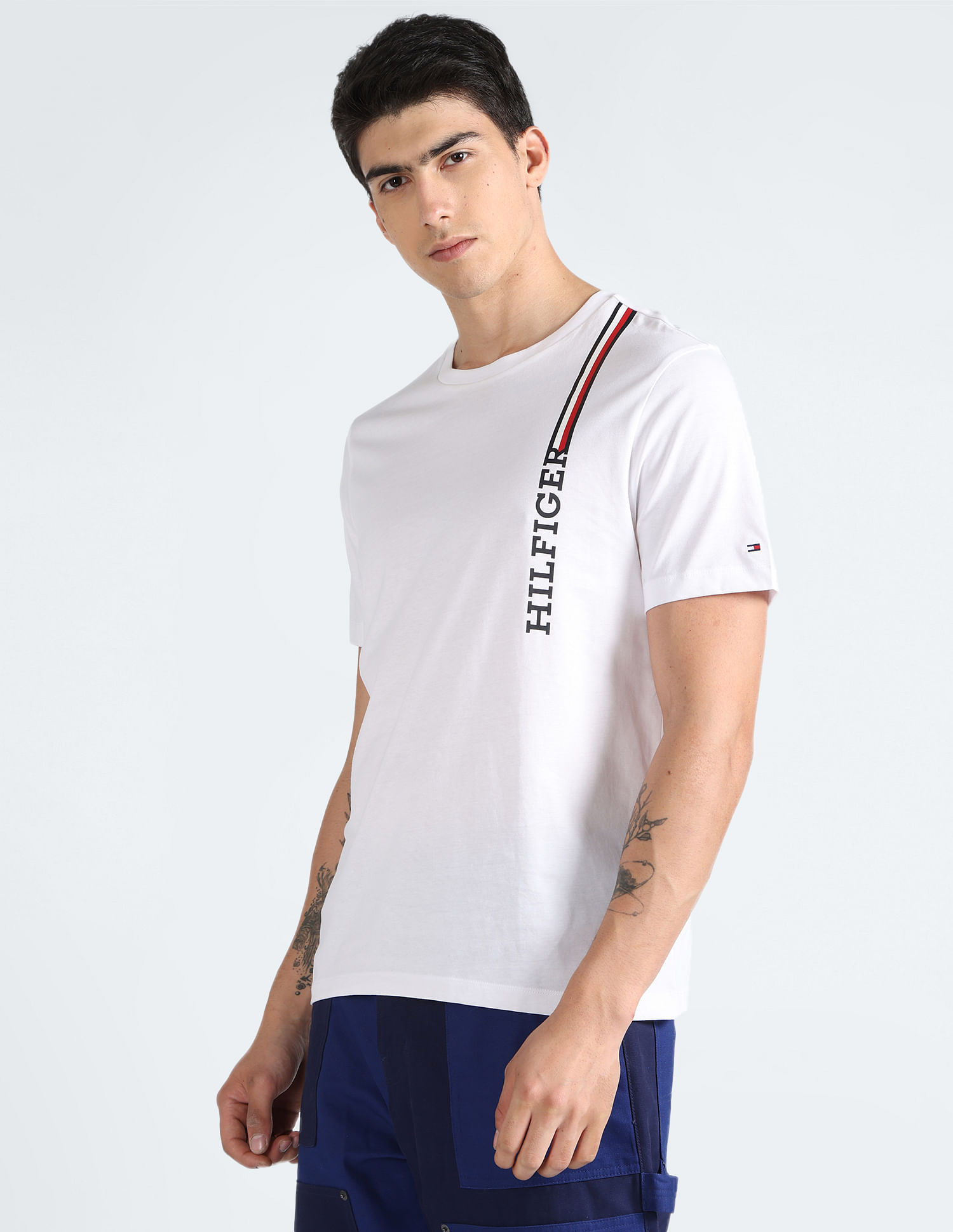 Tommy Hilfiger Logo Vertical Stripe Cotton T-Shirt