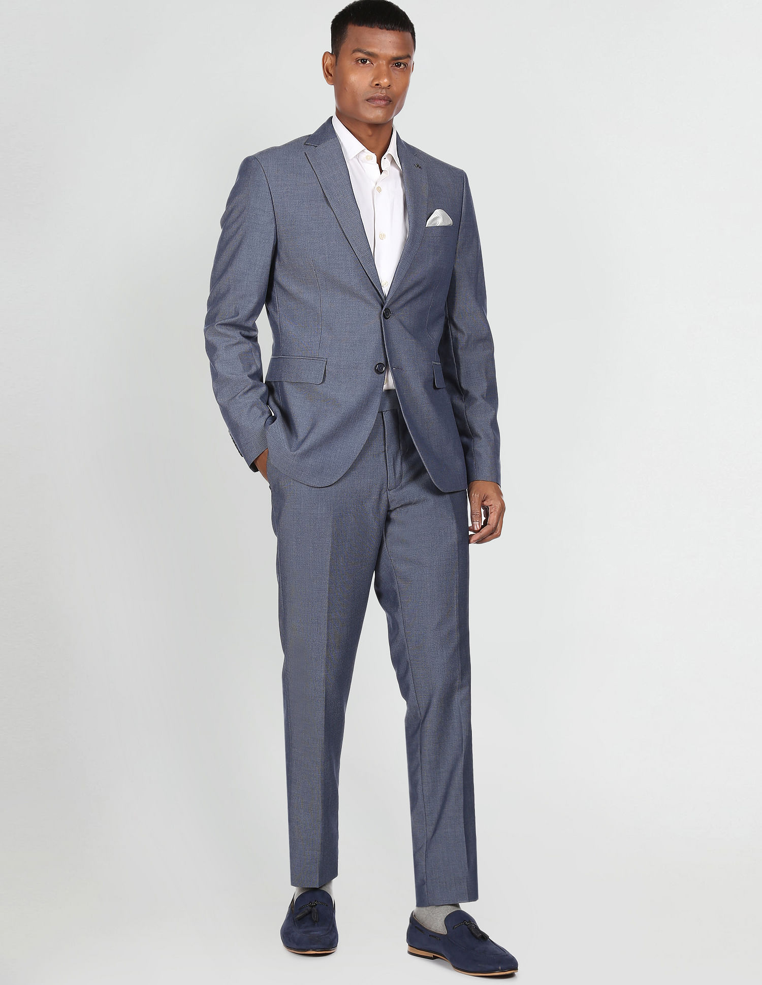 Buy Peter England Men Navy Textured Slim Fit Formal Three Piece Suit (Set  of 3) online