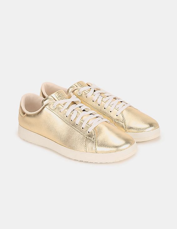 Cole Haan Women Gold Lace Up GrandPrØ Tennis Sneakers