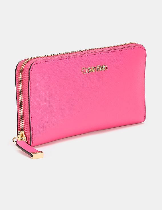 Calvin Klein Women Pink Brand Logo Ziparound Wallet