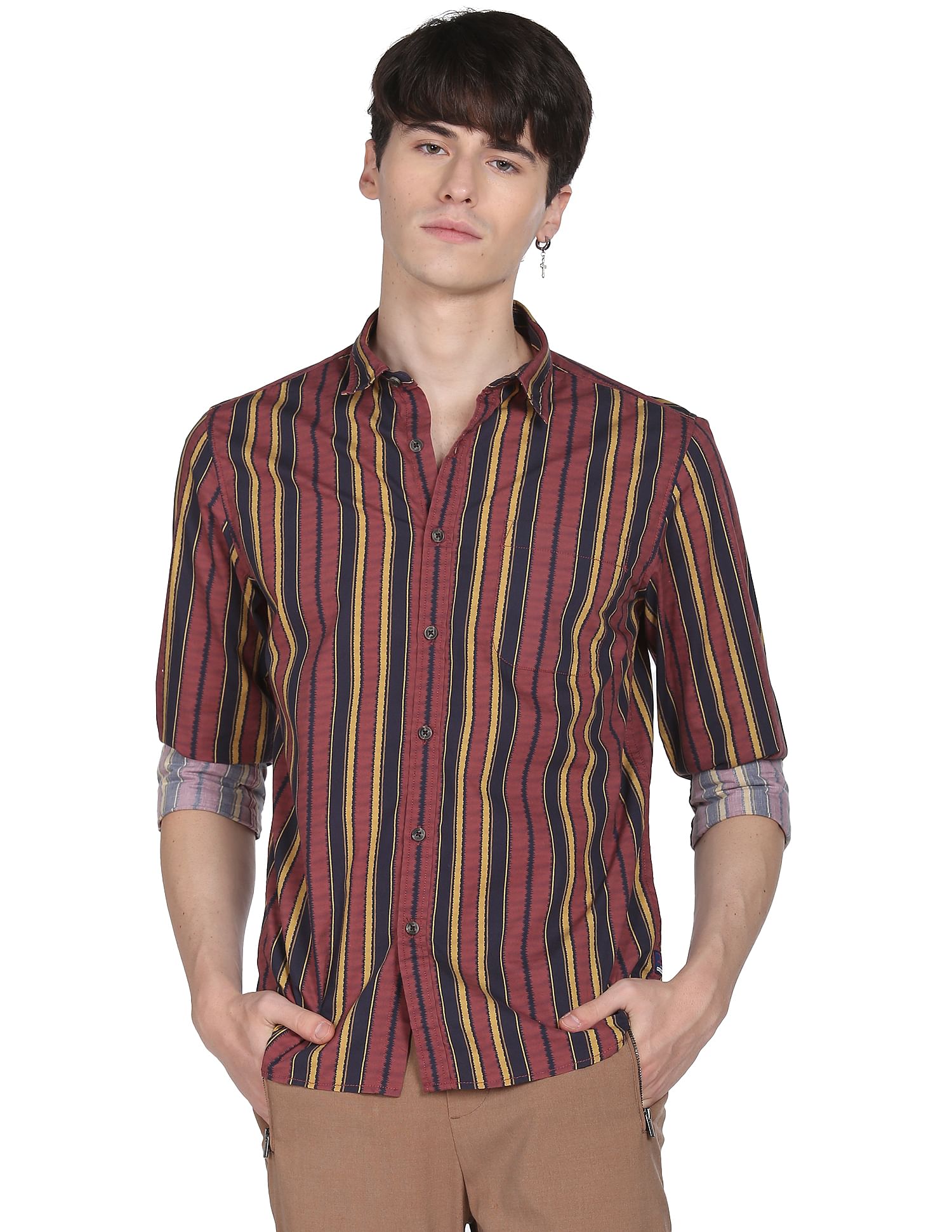 Flying Machine Vertical Stripe Cotton Shirt