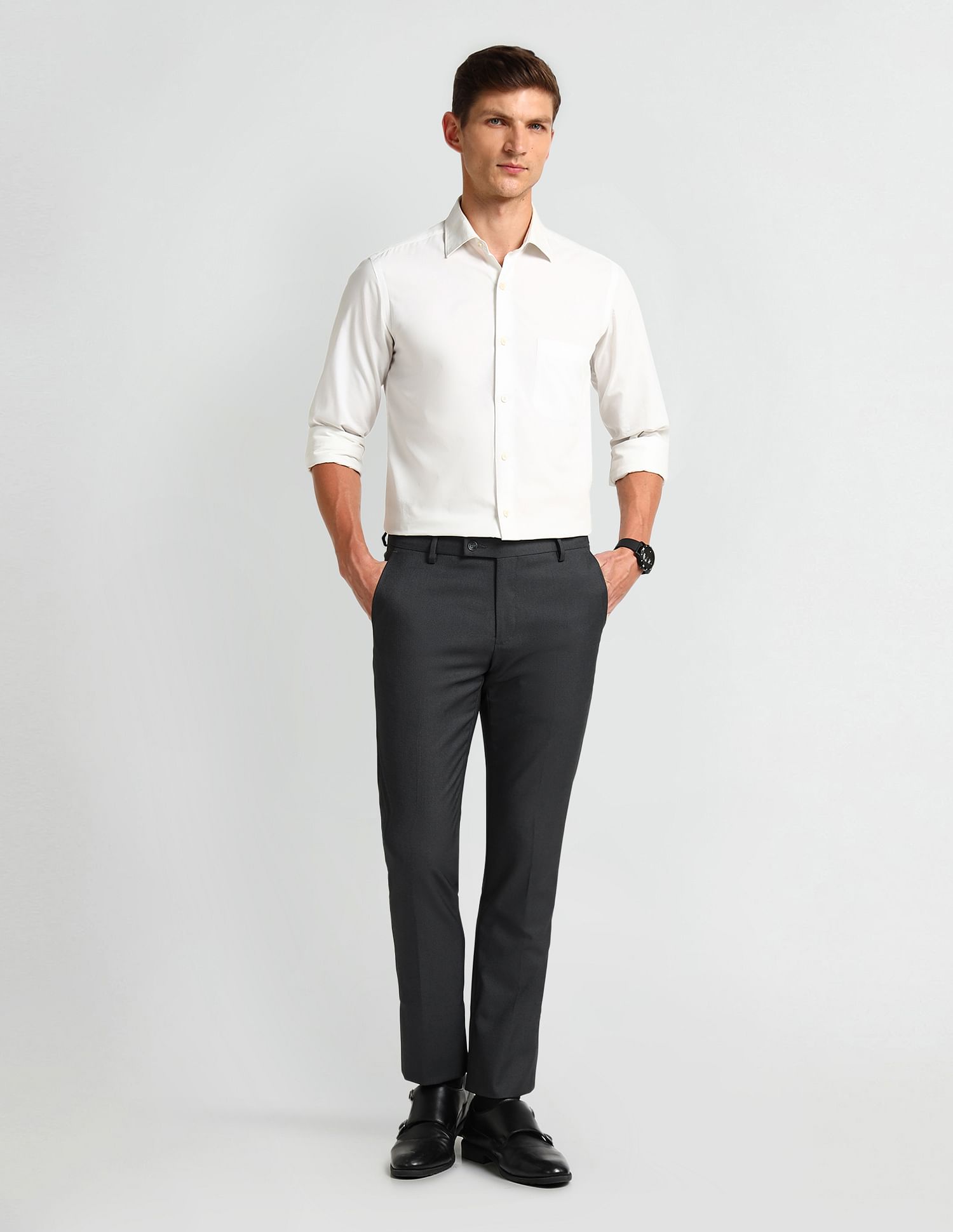 Arrow Slim Fit Solid Trousers