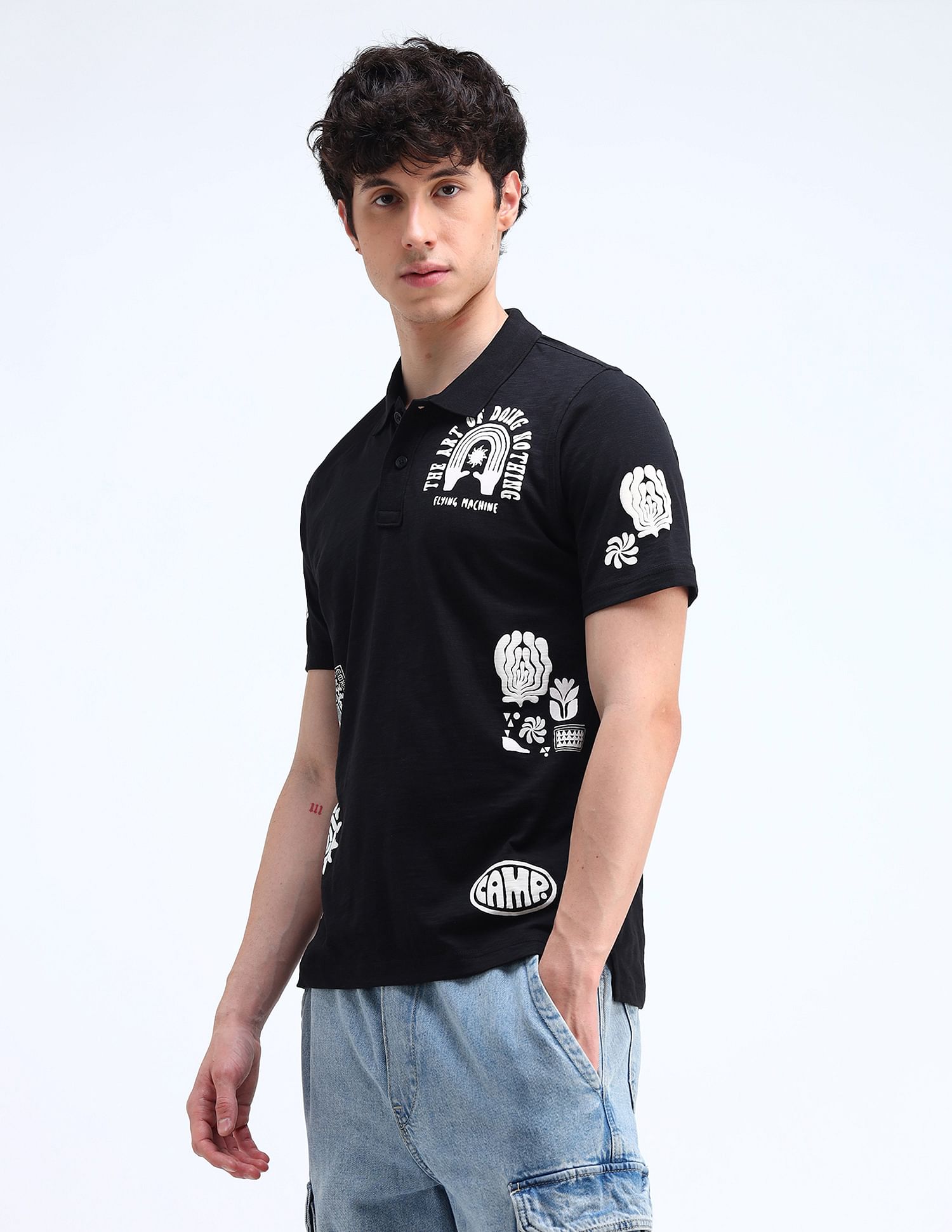 Flying Machine Printed Relxaed Fit Polo Shirt