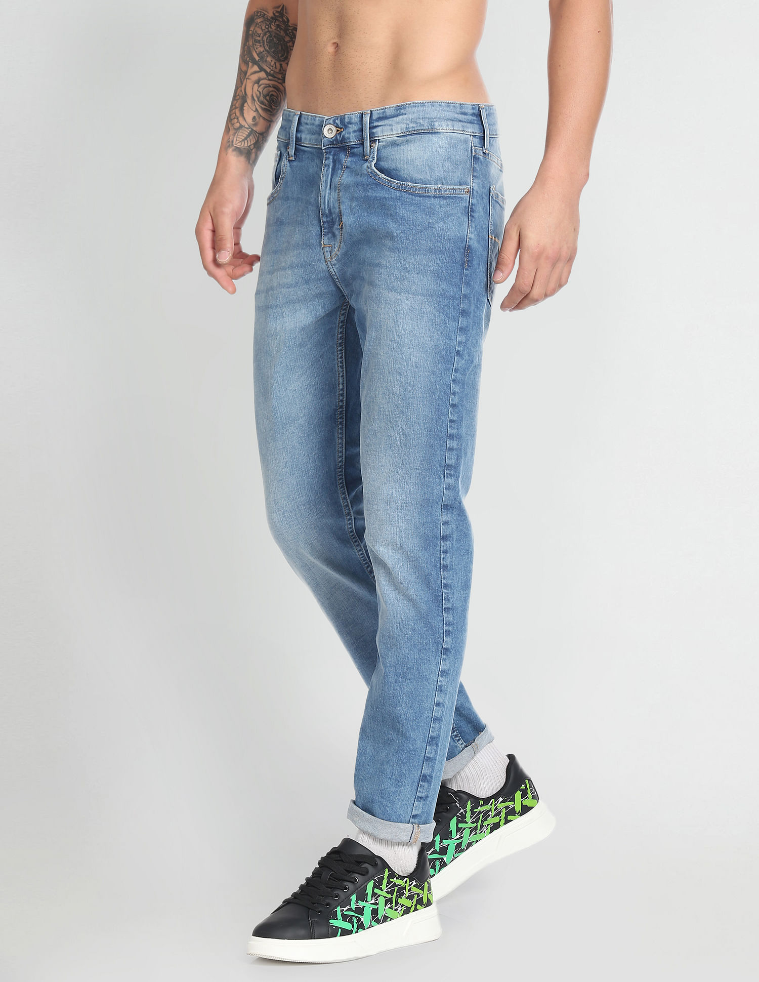 Flying Machine Slash Slim Tapered Fit Mid Rise Jeans