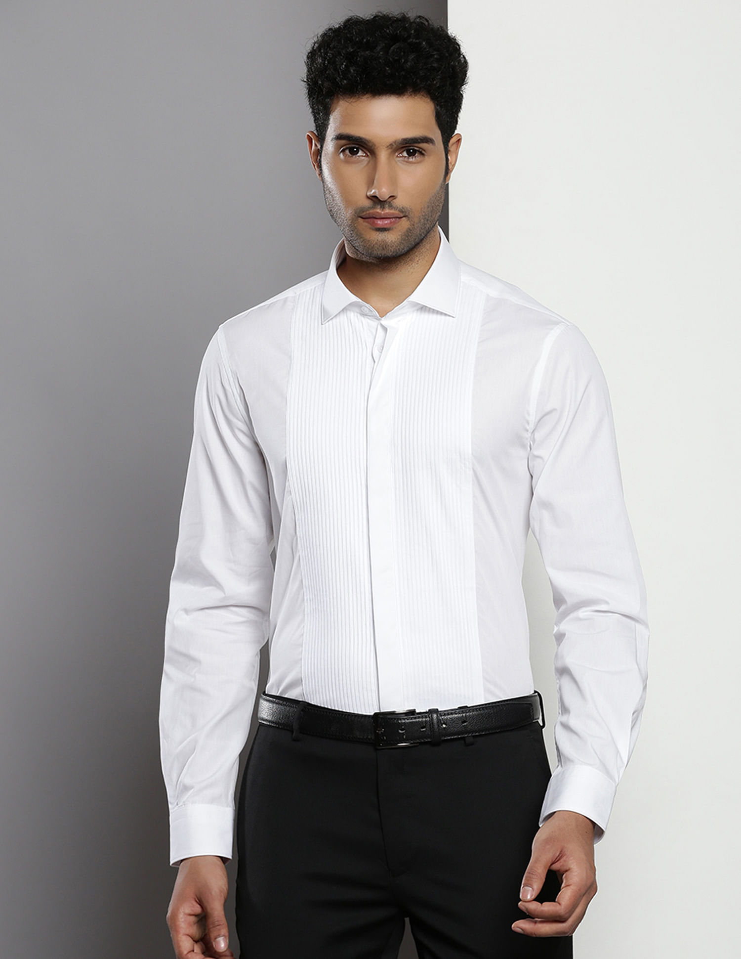 Tommy Hilfiger Pleated Front Slim Tuxedo Shirt