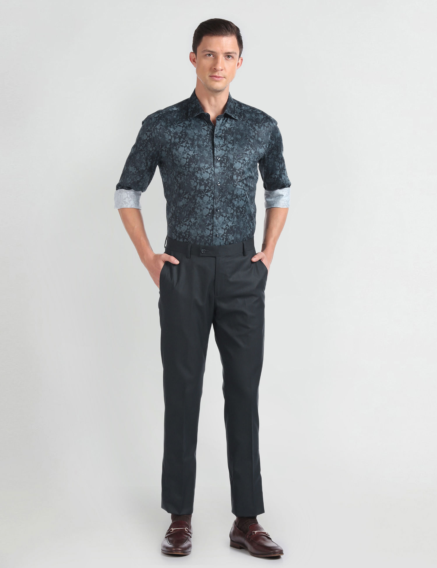 Arrow Floral Print Cotton Formal Shirt