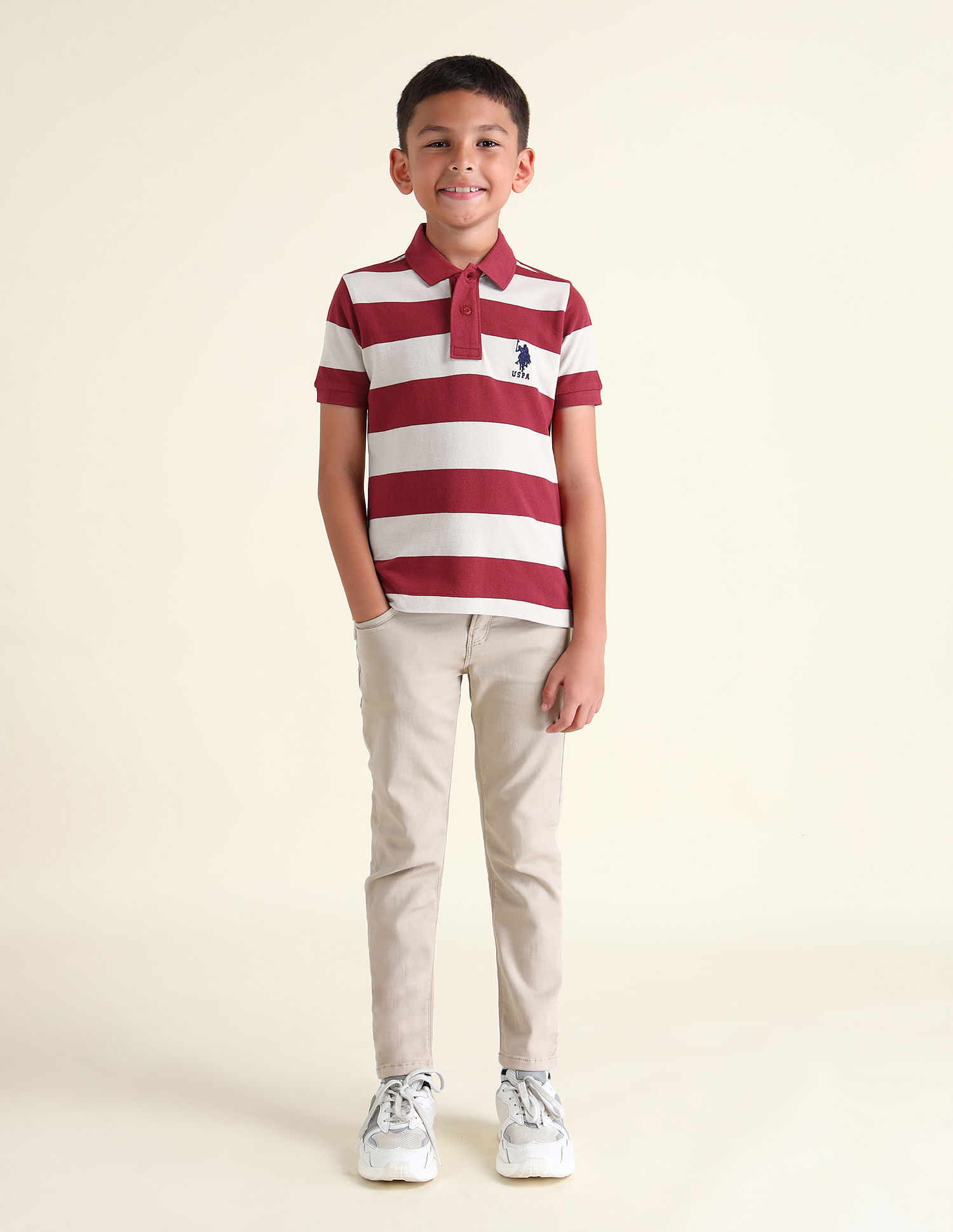 U.S. Polo Assn. Kids Boys Horizontal Striped Regular Fit Polo Shirt