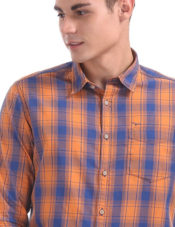 Blue Spread Collar Check Shirt 