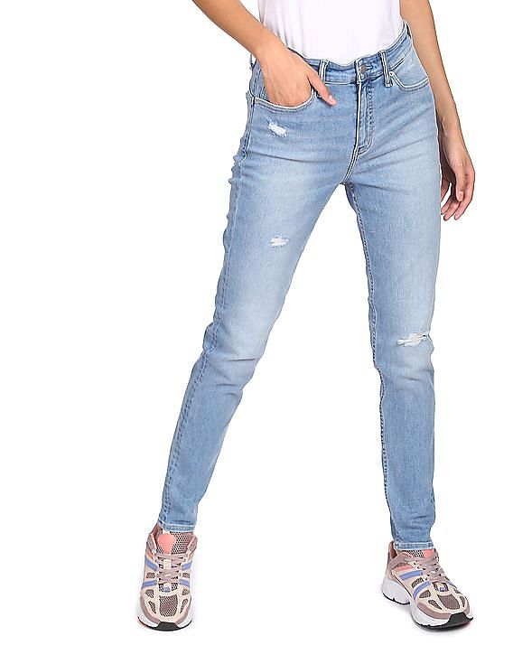 Buy Calvin Klein Women Light Blue High Rise Skinny Fit Body Jeans -  