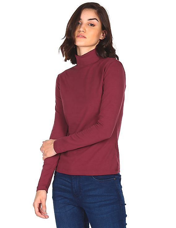 Buy Flying Machine Women Turtleneck Solid T Shirt NNNOW