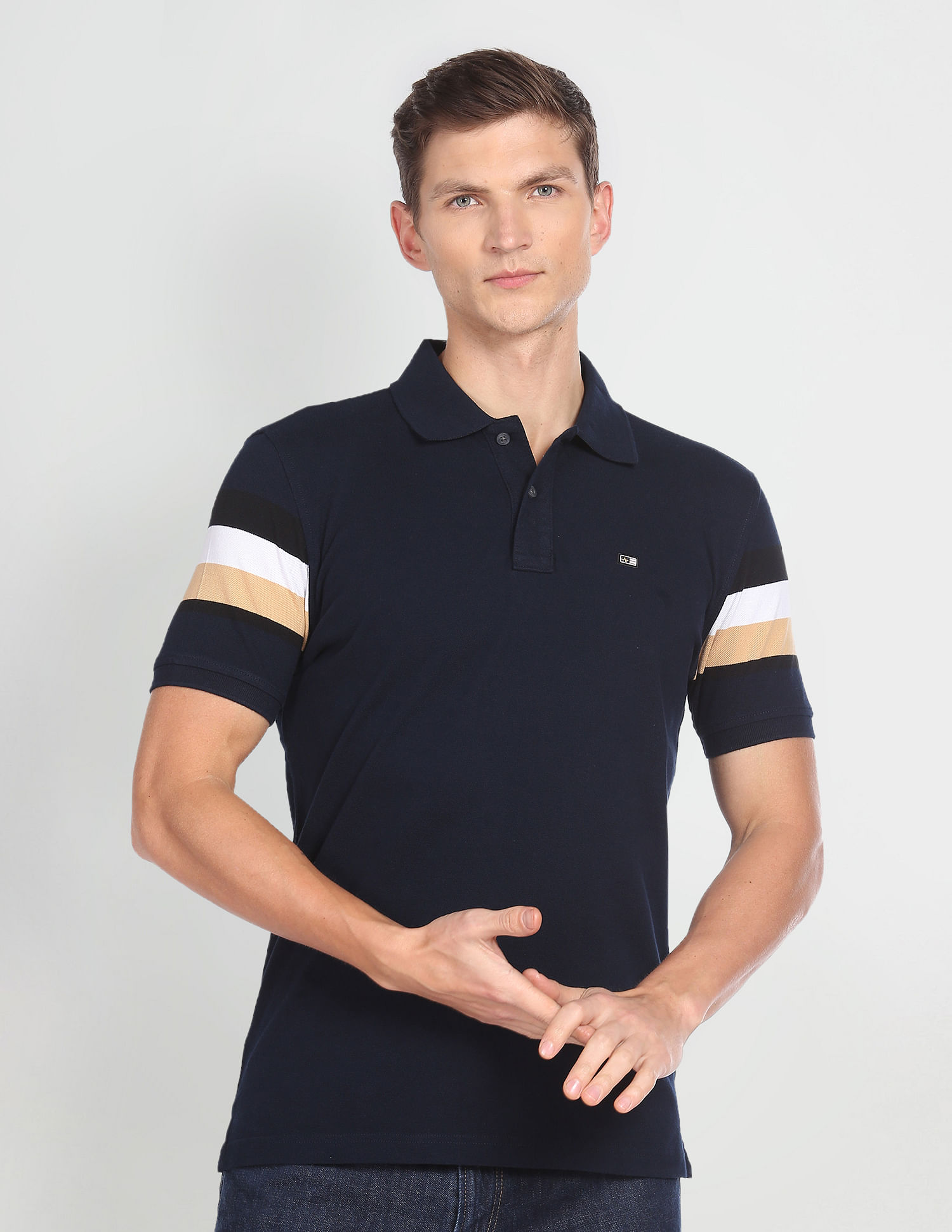 Arrow Sports Striped Sleeve Cotton Polo Shirt