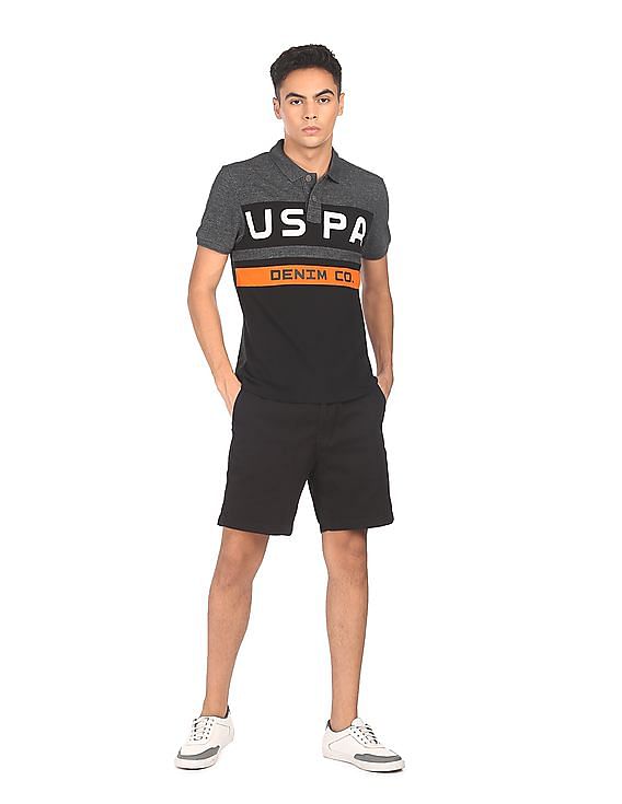 U.S. Polo Assn. Denim Co. Ribbed Collar Brand Print Polo Shirt