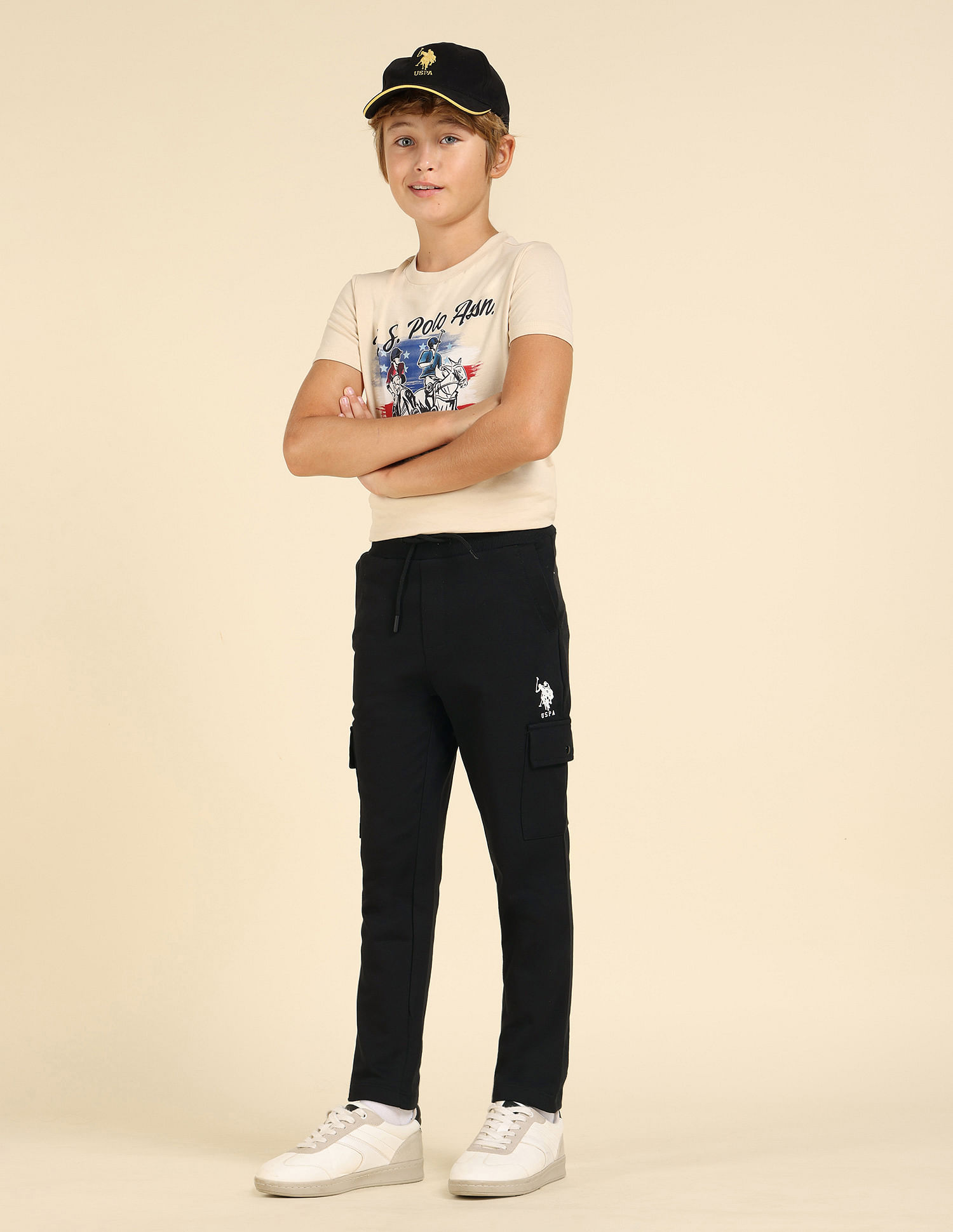 U.S. Polo Assn. Kids Boys Solid Pure Cotton Track Pants