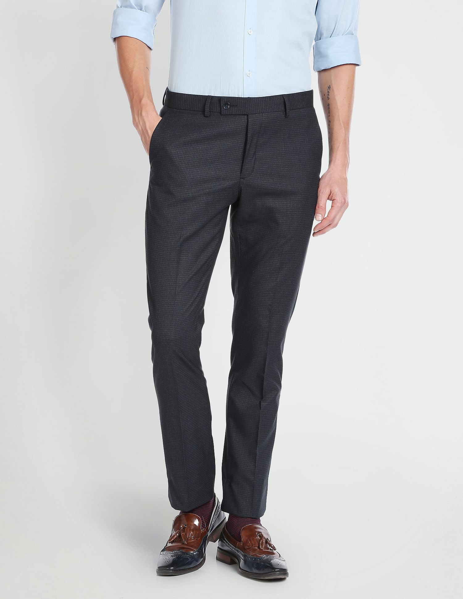 Arrow Micro Check Dobby Formal Trousers