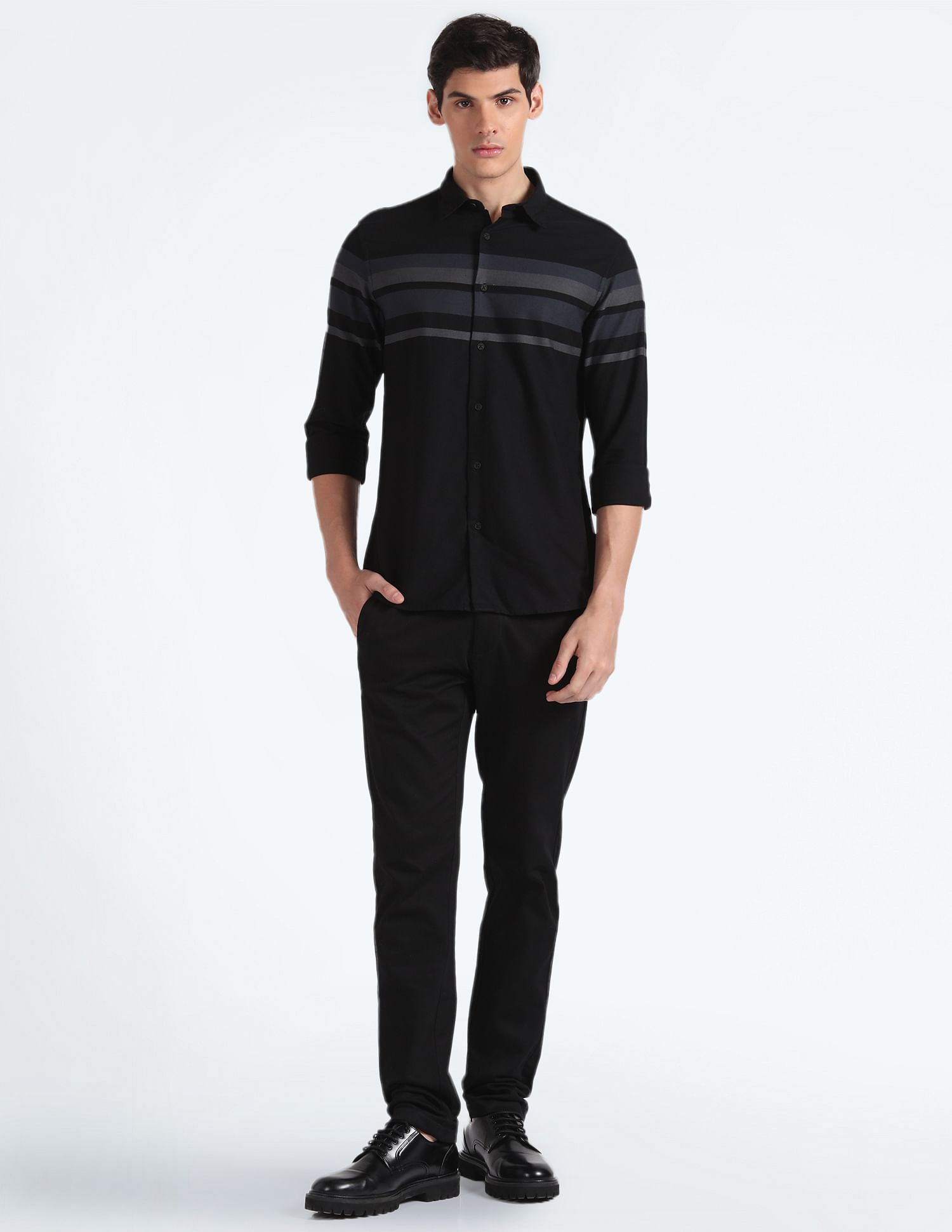 Flying Machine Horizontal Stripe Cotton Shirt