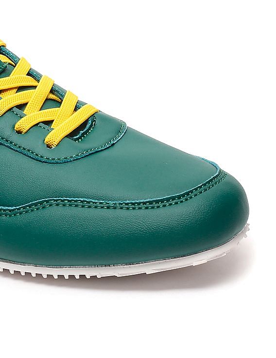 Teal and store yellow shoes