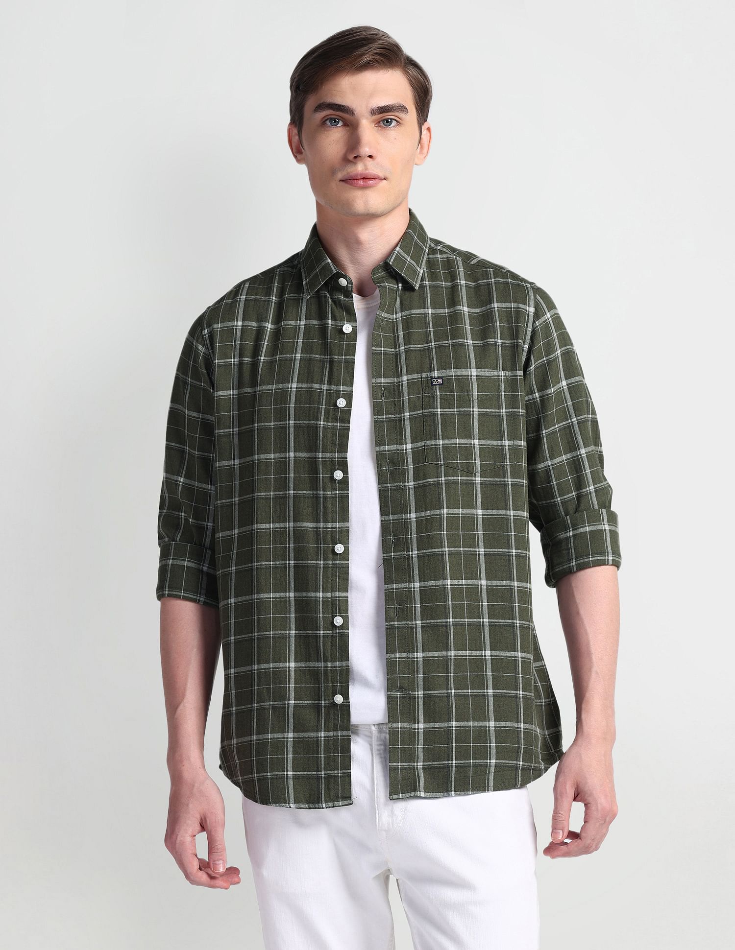 Arrow Sport Tartan Check Herringbone Shirt
