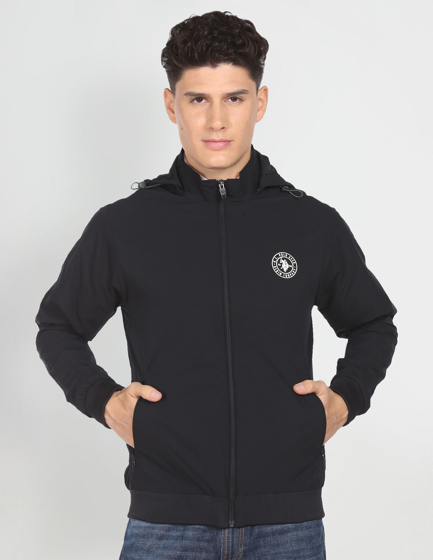 U.S. Polo Assn. Denim Co. High Neck Solid Detachable Hood Jacket