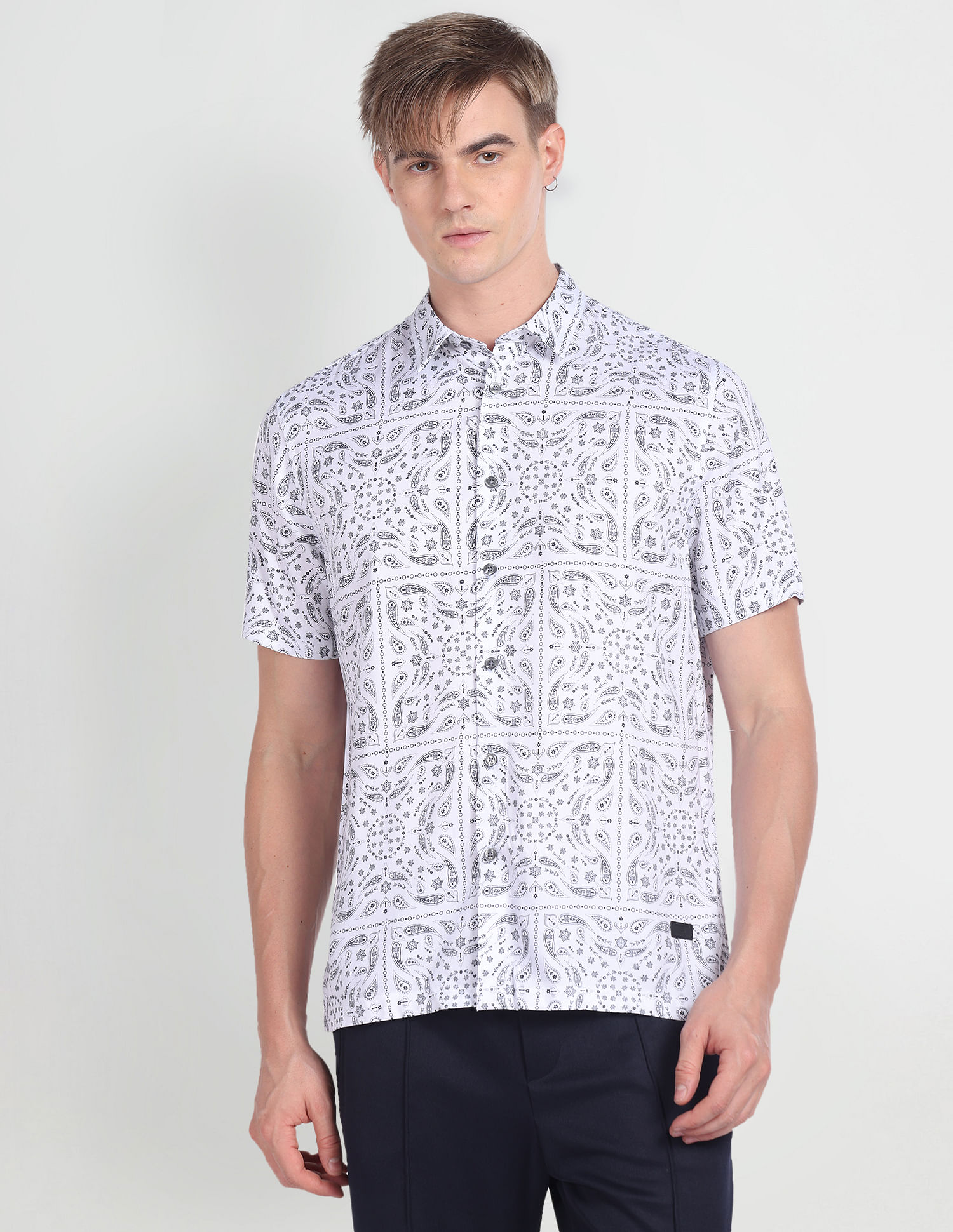 Flying Machine Short Sleeve Paisley Print Shirt