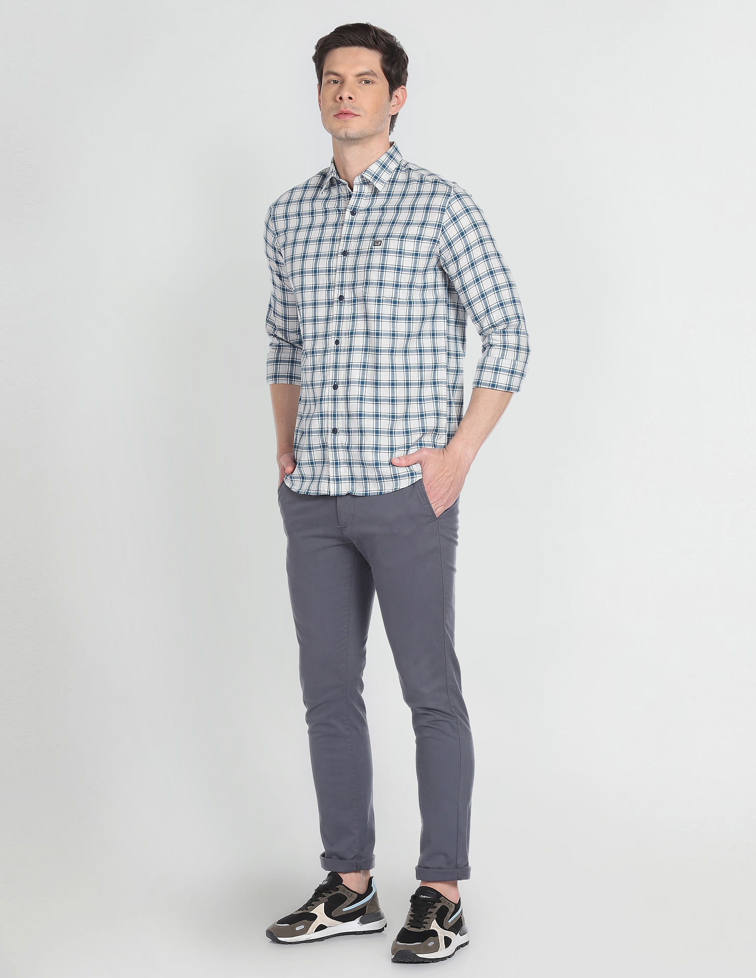 Arrow Sports Point Collar Tartan Check Casual Shirt