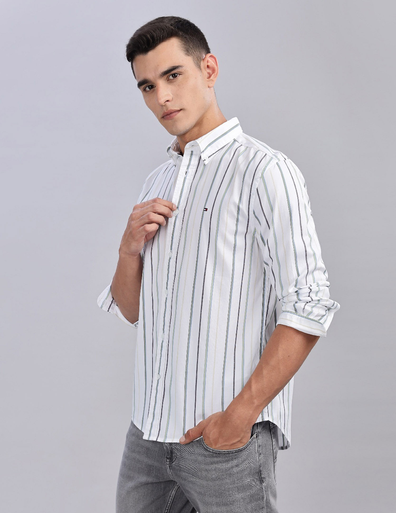 Tommy Hilfiger Striped Regular Fit Plain Woven Shirt