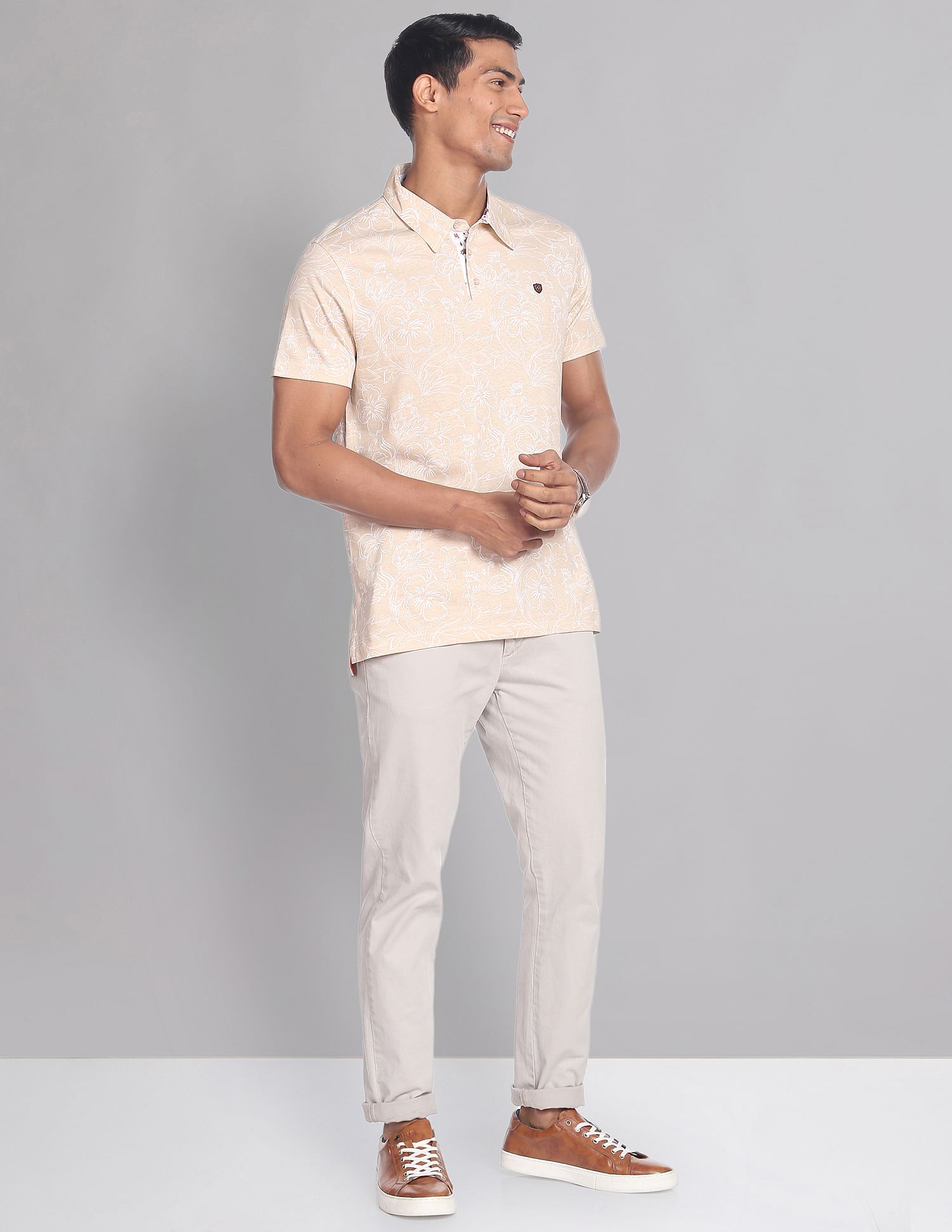 AD by Arvind Floral Print COOL-IT Real Deal Polo Shirt