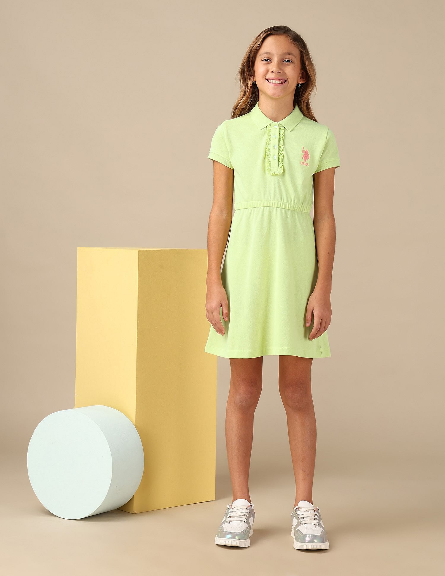 U.S. Polo Assn. Kids Girls Cinched Waist Polo Dress