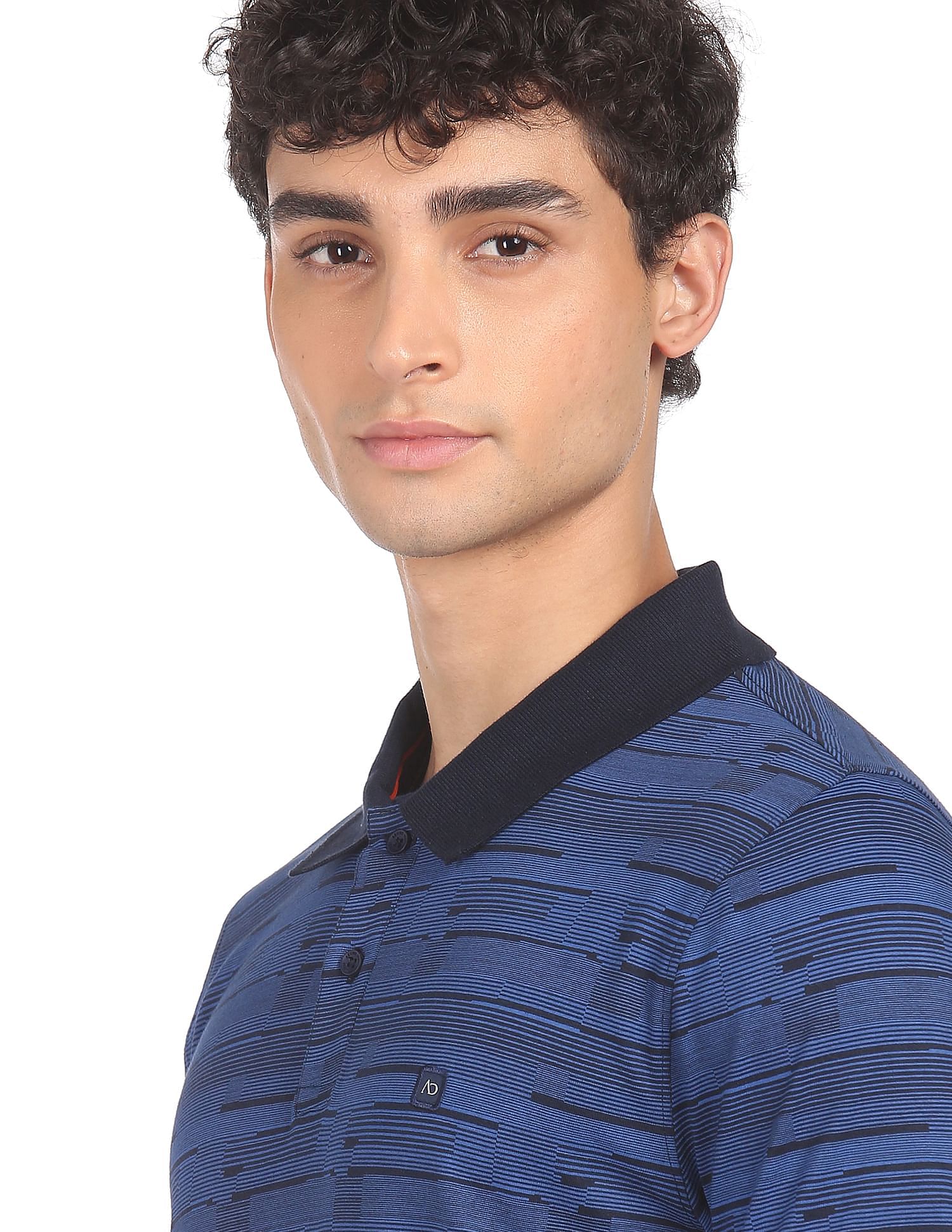 AD by Arvind Cotton Geometric Printed Polo Shirt