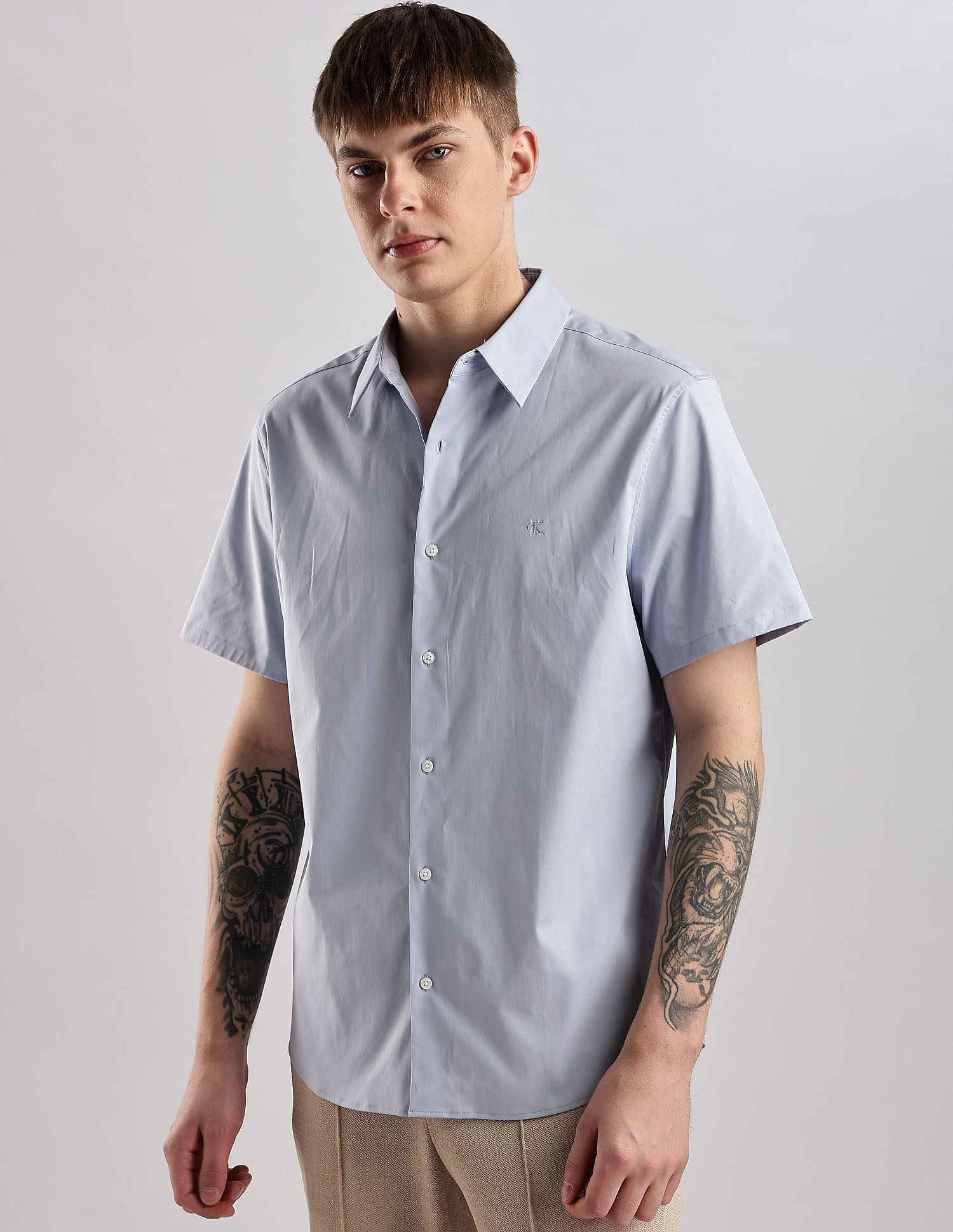 Calvin Klein Jeans Mens Blue Solid Shirt