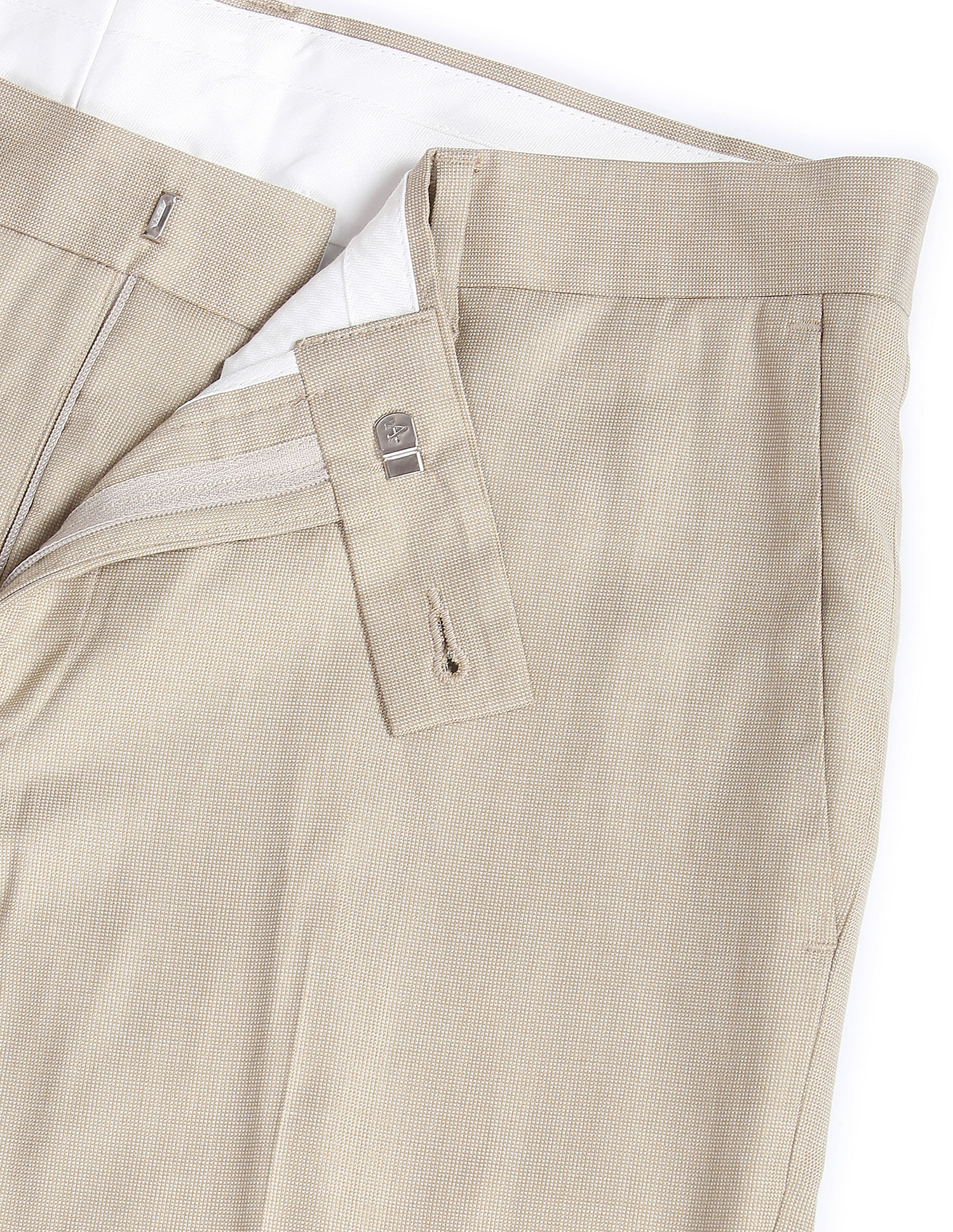 Beige Linen Cotton Blend Smart Trousers